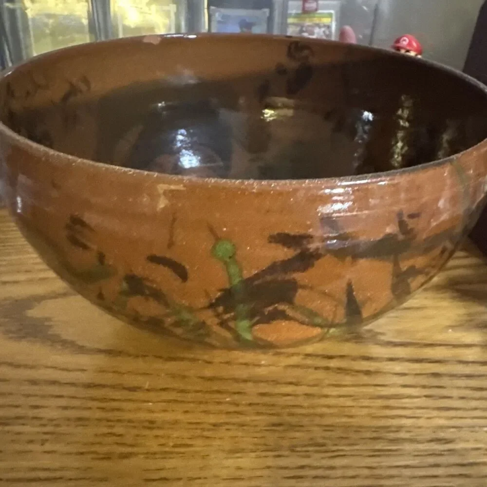 Stephen Rodriguez New Haven CT Signed Studio Stoneware Brown Glossy Serving Bowl